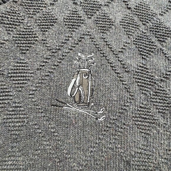VTG Bill Blass Sweater Mens Grey L Embroidered Golf Bag V-Neck Pullover Knit USA - Picture 2 of 12